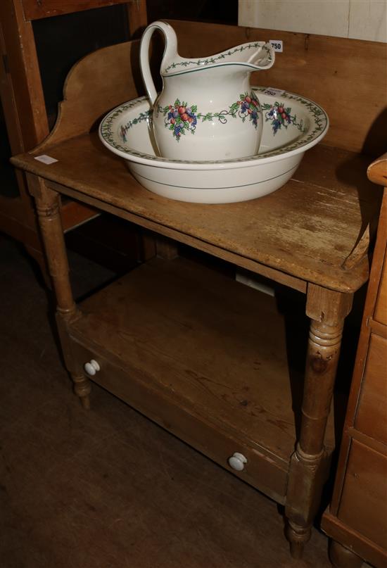 Pine wash stand withy bowl and a jug